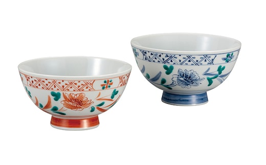 九谷焼 組飯碗 色呉須花渕小紋 和陶房 a02 