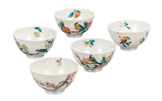九谷焼 5客軽量飯碗 花鳥絵変り a02 