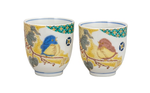 九谷焼 組湯呑 小紋吉田屋雀 a03 