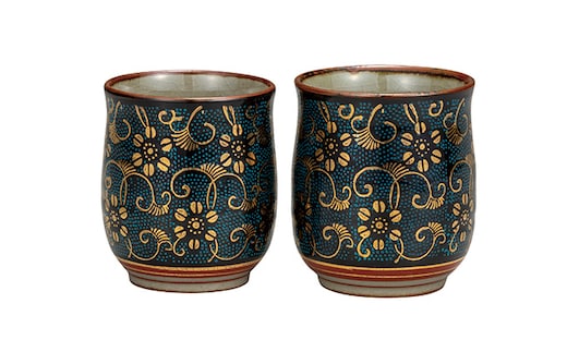 九谷焼 組湯呑 青粒鉄仙 a03 