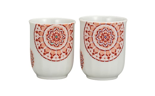 九谷焼 組湯呑 赤絵丸紋 大志窯 a03 