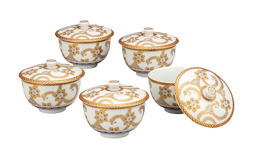 九谷焼 蓋付汲出揃 白粒金唐草 a03 