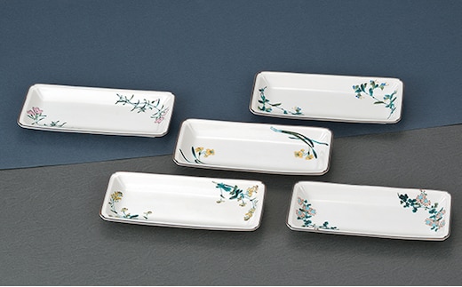 8号皿揃 五草絵変わり 民芸品 工芸品 雑貨 食器 角皿 お皿 プレート キッチン雑貨 キッチン用品 