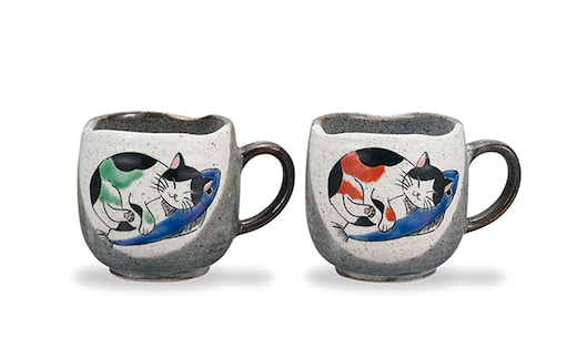 ペアマグカップ ねこ 民芸品 工芸品 雑貨 キッチン雑貨 キッチン用品 食器 コップ 猫柄 動物 