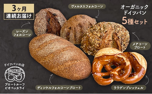 【3ヶ月連続お届け】オーガニックドイツパン5種セット