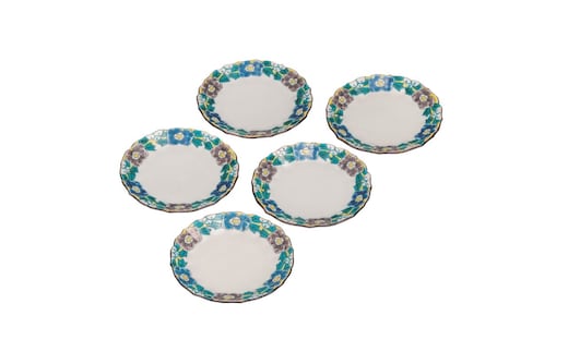 九谷焼 4.5号皿揃・吉田屋牡丹(5枚組)