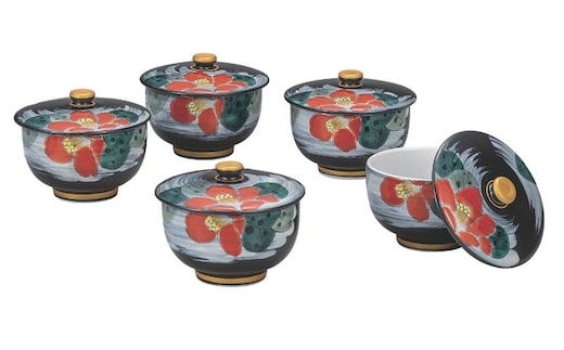 九谷焼 蓋付汲出揃・色椿