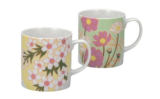 九谷焼 ペアマグカップ・花絵変り