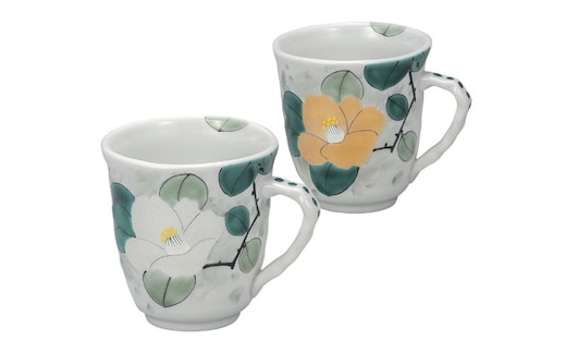 九谷焼 ペアマグカップ・金銀彩椿