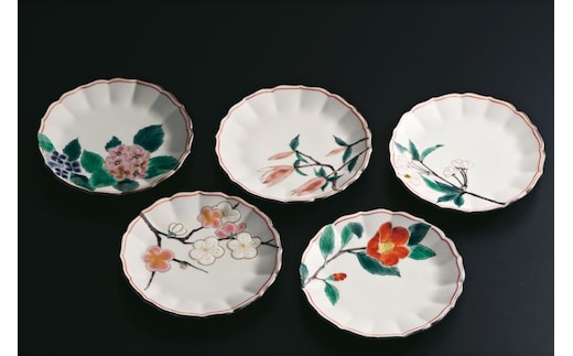 鉢揃 絵変わり四季の花 晄窯