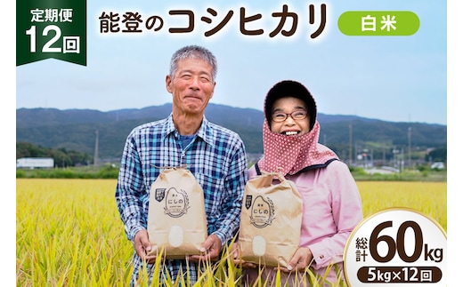 【期間限定発送】 米 定期便 コシヒカリ 白米 5kg 12回 総計 60kg [農家にしの 石川県 宝達志水町 38601409] こしひかり お米 おこめ こめ コメ 精米 ごはん ご飯 令和8年産 新米