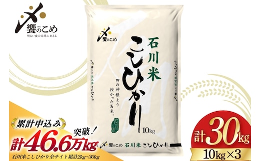 米 令和7年 石川米 こしひかり 精米 10kg 3袋 計 30kg [中橋商事 石川県 宝達志水町 38601200] お米 こめ コメ 令和7年産 コシヒカリ 白米 ごはん ご飯 10キロ 30キロ 能登 石川