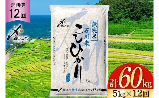 【12回 無洗米 定期便 】〈2026年3月より初回出荷〉石川県産 こしひかり 5kg×12回 総計60kg [中橋商事 石川県 宝達志水町 38601338] 米 お米 白米 精米 ご飯 ごはん コシヒカリ