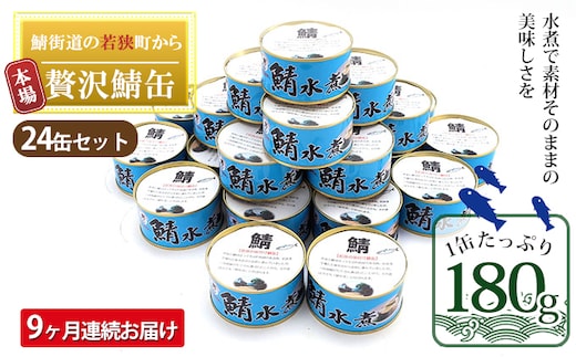 サバ缶 定期便 9ヶ月 若狭の鯖缶 水煮 24缶 セット 詰め合わせ 鯖缶 さば缶 さば サバ 鯖 缶詰 缶詰め 魚 魚介 魚介類 海鮮 水煮缶 9回 お楽しみ 福井 福井県 若狭町