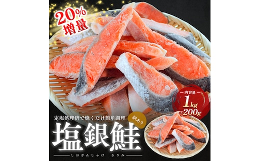 20％増量 訳あり塩銀鮭 切り身1.2kg 町制20周年記念 鮭 サケ 銀鮭 切身 訳あり おかず 冷凍 規格外 お取り寄せ 福井県 若狭町