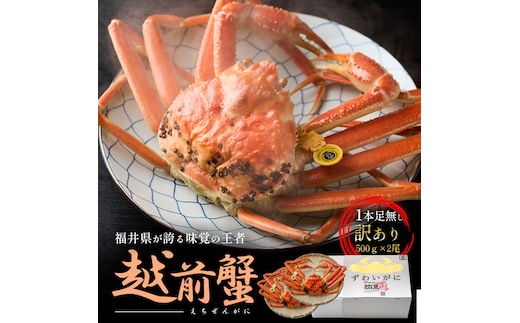 訳あり茹で越前ガニ 500g以上×2杯(脚折れ) カニ ズワイガニ ボイル 福井県
