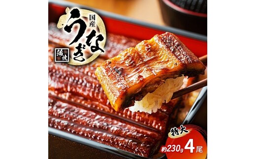 特大うなぎの蒲焼き 国産(愛知県産) 約230g前後 4尾