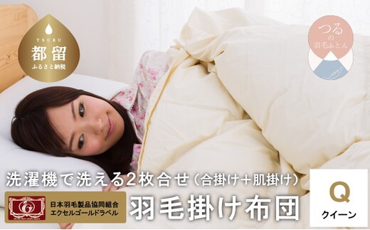 【クィーン】洗濯機で洗える2枚合わせ羽毛ふとん(合い掛け+肌掛け) 【新津】