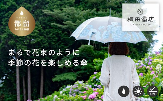 【槙田商店】晴雨兼用長傘 絵おり 紫陽花 ブルー
