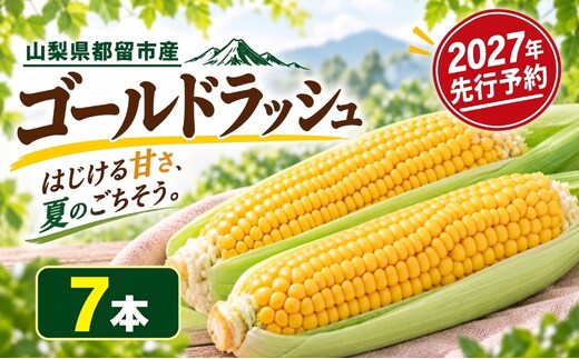 【2027年 先行予約】山梨県都留市産 ゴールドラッシュ 7本｜ 新鮮 朝採れ もぎたて発送 甘い とうもろこし トウモロコシ 産地直送 送料無料【炭香ファーム】