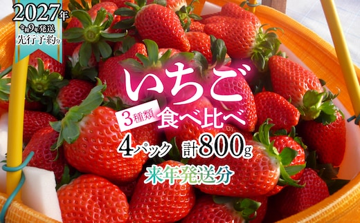 ＜2027年発送先行予約＞南アルプス市産いちご3種類4パック 200g×4パック ALPAG013