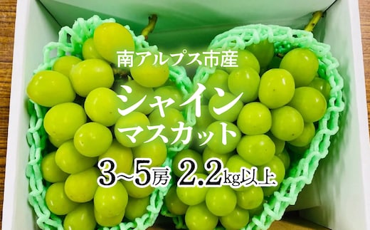 ＜2026年発送先行予約＞南アルプス市産シャインマスカット2.2kg以上（3～5房） クール便発送 ALPAG011