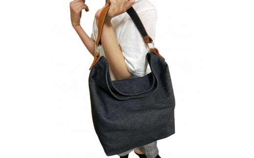 デニム×キャメル革ワンショルダーバッグ （インディゴ） 073N-005-INDIGO