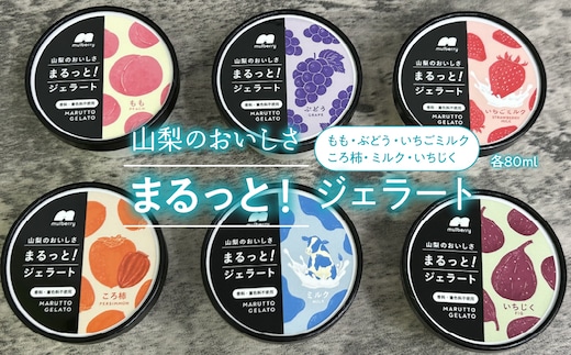 山梨のおいしさまるっと！ジェラート（6種セット）桃・ぶどう・いちご・ミルク・いちじく・ころ柿 201-001