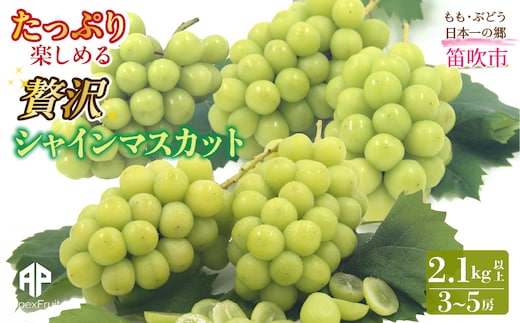 【2026年発送先行予約】笛吹市産 シャインマスカット 2.1kg以上（3～5房） 205-022-26y
