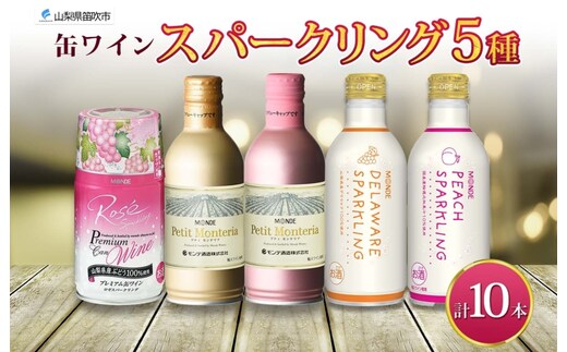 スパークリング 缶ワイン 5種 セット 各290ml×2本 計10本 飲み比べ モンデ酒造 ロゼ デラウェア ピーチ 酒 お酒 贈答 ギフト 晩酌 宅飲み 家飲み キャンプ BBQ バーベキュー パーティー アウトドア 送料無料 山梨県 笛吹市 177-4-173