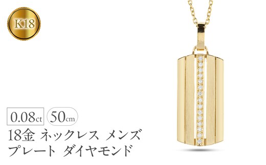 ネックレス メンズ k18 18金 プレート ダイヤモンド 0.08ct ペンダントトップ 大ぶり ゴールド ダイヤ イエローゴールドK18 ストライプ タグペンダント ジュエリー シンプル 大きめ 普段 使い 人気 250520201ym