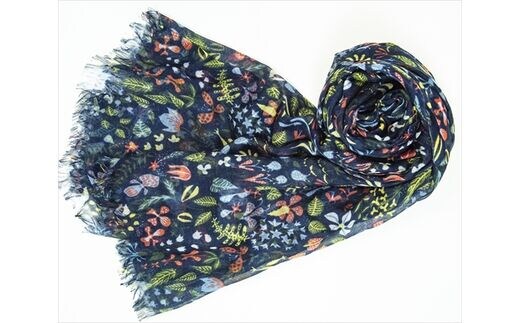 シルク×カシミアストール「ハーバリウム」ネイビー[スティグリンドベリ]（男女兼用）天然素材ストール専門店muto FAA4030