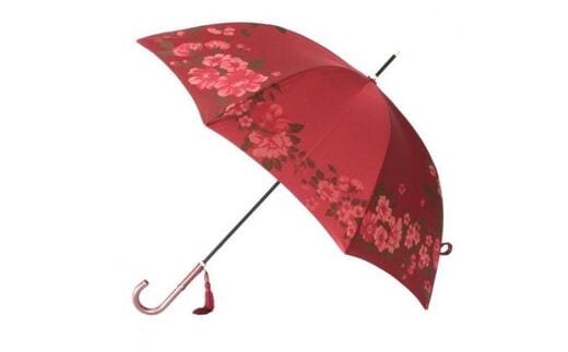 槙田商店【晴雨兼用】長傘 ”絵おり” 大バラ：エンジ FAA5069