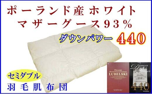 羽毛肌掛け布団 セミダブル【ポーランド産マザーグース９３％】羽毛布団 羽毛肌布団 【ダウンパワー440】羽毛肌ふとん 寝具 肌ふとん 夏用羽毛肌布団170×210cm FAG071