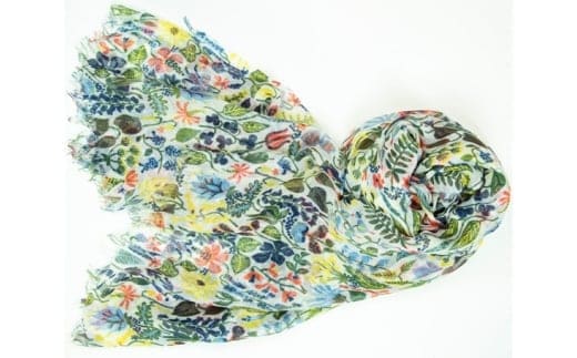 ふんわりシルクカシミヤストール スティグ・リンドベリ ハーバリウム 白 ／ ファッション 織物 山梨県【西桂町との共通返礼品】