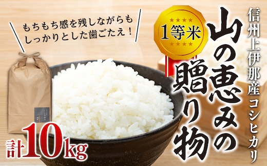 【令和7年産】信州産 コシヒカリ 1等米 「山の恵みの贈り物」 10kg（10kg×1袋） （ お米 コシヒカリ 白米 搗きたて米 低温貯蔵米 食品 ) 長野県 箕輪町