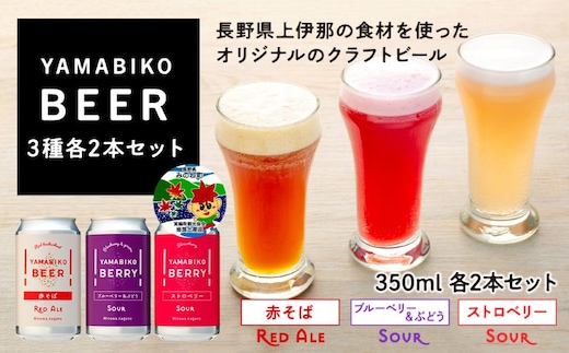 クラフトビール YAMABIKO BEER 3種 計6本 飲み比べ セット 赤そば ブルーベリー ストロベリー 詰め合わせ 地ビール フルーツ ビール フルーツビール お酒 酒 アルコール 発泡酒 珍しい フルーティー ギフト プレゼント 贈答 冷蔵 長野 長野県