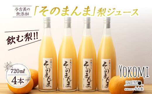 そのまんま 梨ジュース 720ml 4本 セット 詰め合わせ 100％ジュース なしジュース ジュース 梨 なし ナシ フルーツジュース 飲み物 ドリンク 長野 長野県 箕輪町