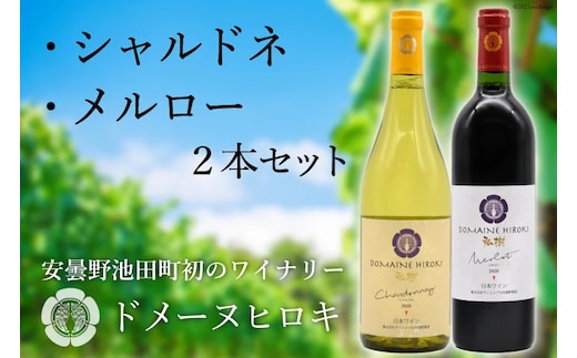 【自社農園100％】 ワイン 白 赤 シャルドネとメルローのセット 750ml×2本 [ヴィニョブル安曇野（ドメーヌ・ヒロキ） 長野県 池田町 48110822] 白ワイン 赤ワイン お酒 酒