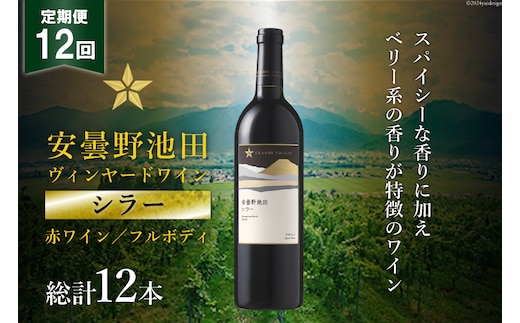 12回 定期便 赤ワイン サッポロ グランポレール 安曇野池田ヴィンヤード「シラー」750ml 総計12本 [池田町ハーブセンター 長野県 池田町 48110611] 赤 ワイン フルボディ 濃厚 凝縮 お酒 酒