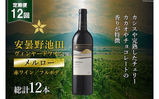 12回 定期便 赤ワイン サッポロ グランポレール 安曇野池田ヴィンヤード「メルロー」750ml 総計12本 [池田町ハーブセンター 長野県 池田町 48110620] 赤 ワイン フルボディ 濃厚 凝縮 お酒 酒