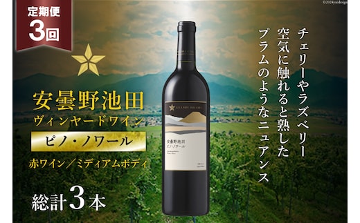 3回 定期便 赤ワイン サッポロ グランポレール 安曇野池田ヴィンヤード「ピノ・ノワール」750ml 総計3本 [池田町ハーブセンター 長野県 池田町 48110621] 赤 ワイン ミディアムボディ お酒 酒 