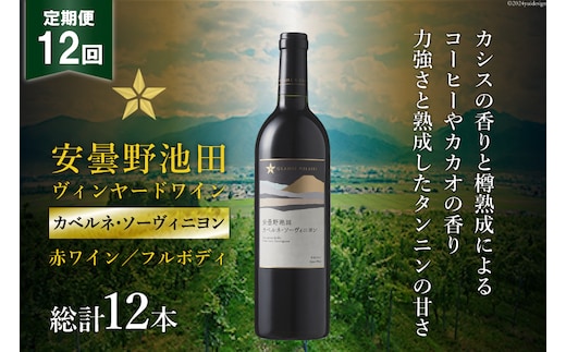 12回 定期便 赤ワイン サッポロ グランポレール 安曇野池田ヴィンヤード「カベルネ・ソーヴィニヨン」750ml 総計12本 [池田町ハーブセンター 長野県 池田町 48110626] 赤 ワイン フルボディ 濃厚 凝縮 お酒 酒