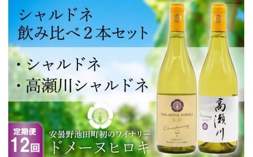 【12回定期便】シャルドネ飲み比べセット 750ml×2本 白ワイン [ヴィニョブル安曇野（ドメーヌ・ヒロキ） 長野県 池田町 48110190] お酒 酒