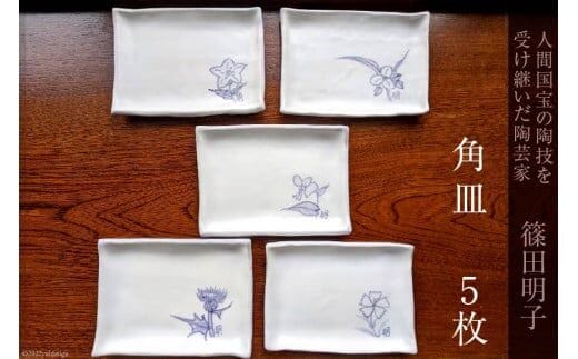 篠田明子 角皿 5枚セット 調整皿 食器 磁器 [池田町観光協会 長野県 池田町 48110280]