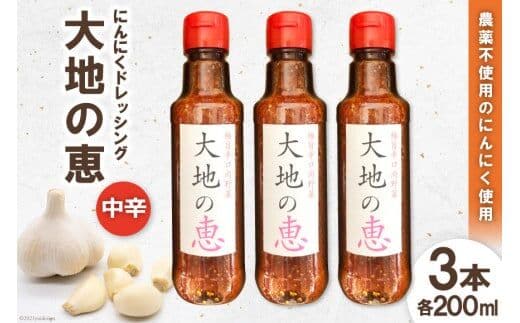 にんにくドレッシング 「大地の恵」 中辛 200ml×3本 [矢口農園 長野県 池田町 48110488]