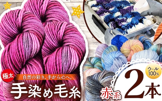 ウール100％手染め毛糸 2本 赤系 ｜ 毛糸 ウール ウール100％ 手染め 裁縫 手芸 長野県 松川村 信州