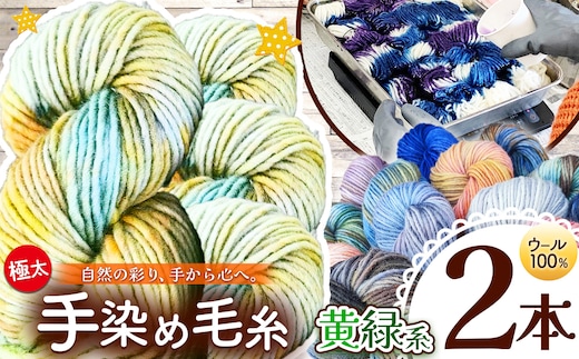 ウール100％手染め毛糸 2本 黄緑系 | 毛糸 ウール ウール100％ 手染め 裁縫 手芸 長野県 松川村 信州
