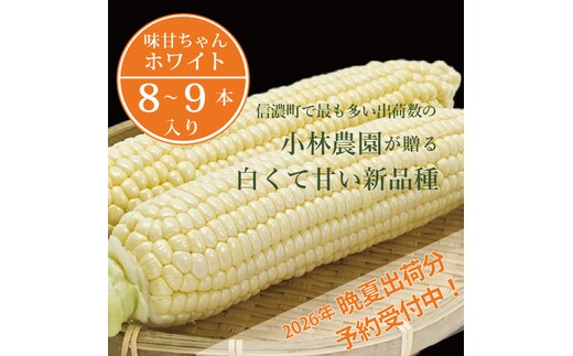 2026年夏の予約受付開始！小林農園の白くて甘いとうもろこし『味甘ちゃんホワイト（みかんちゃんほわいと）』8～9本セット 令和8年9月～出荷予定【長野県信濃町ふるさと納税】