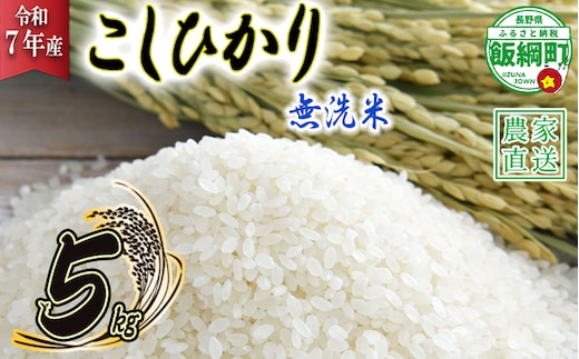 米 こしひかり 無洗米 5kg ( 令和7年産 ) 沖縄県への配送不可 2025年10月上旬頃から順次発送予定 永野農園 コシヒカリ 白米 精米 お米 信州 予約 農家直送 長野県 飯綱町 [0435]